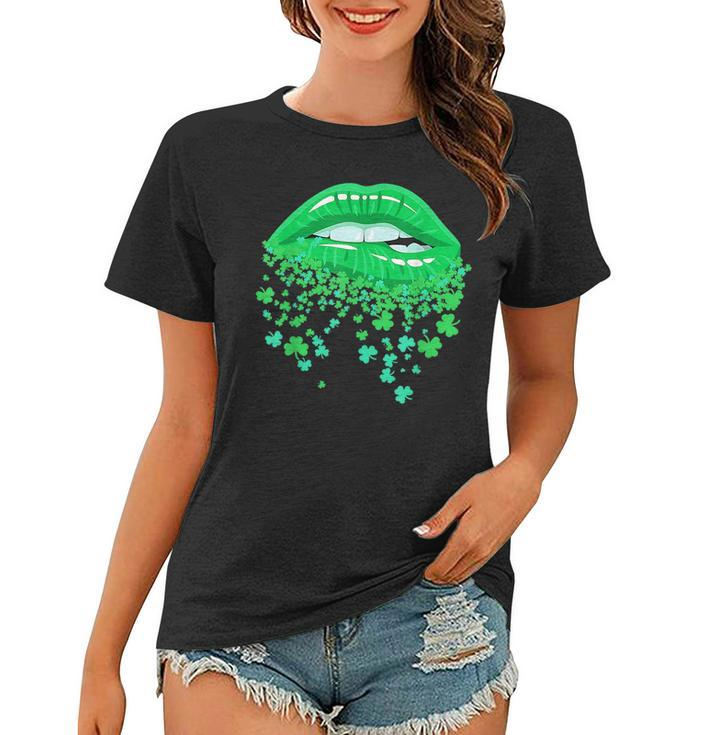 Sexy Lips Biting Shamrock Green Irish St Patricks Day Women  Women T-shirt