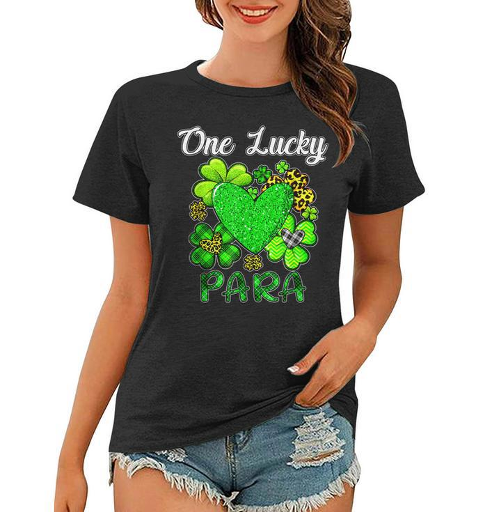 Shamrock Leopard Plaid One Lucky Para St Patricks Day  Women T-shirt