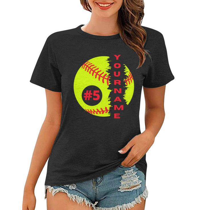 Softball Custom Name And Number Sport Lover Sport Player Personalized Gift Women T-shirt