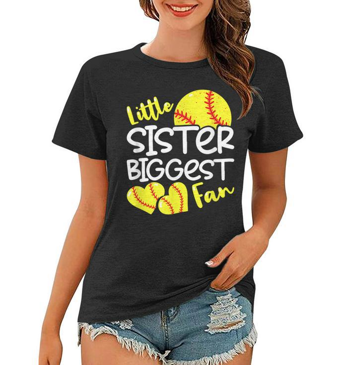Softball Little Sister Biggest Fan N Girls  Women T-shirt