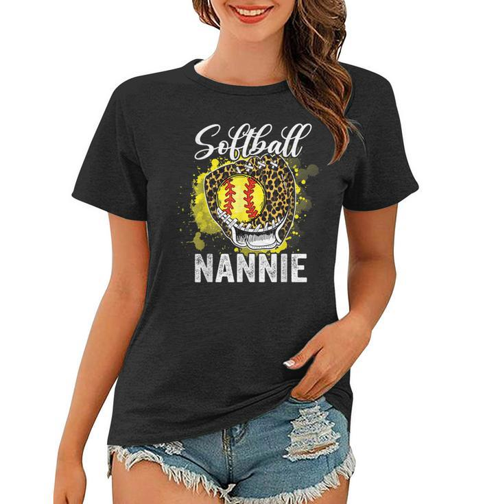 Softball Nannie Leopard Glove Game Day Mothers Day  Women T-shirt