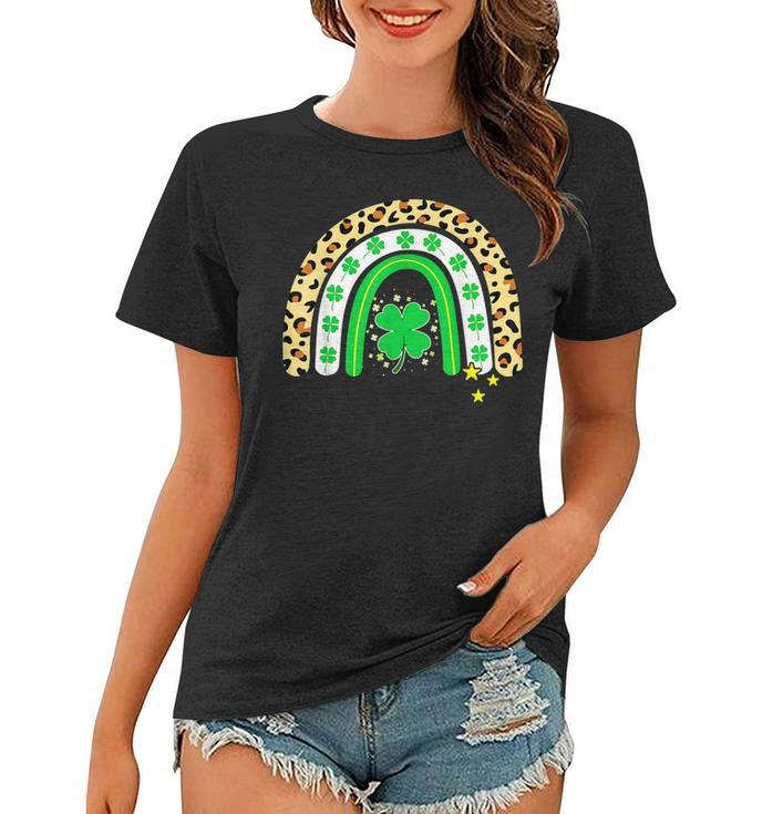 St Patrick’S Day Cute Rainbow Leopard Shamrock Clover  Women T-shirt
