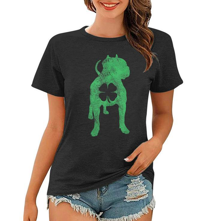 St Patricks Day Dog Pit Bull Shamrock Clover Irish  Women T-shirt