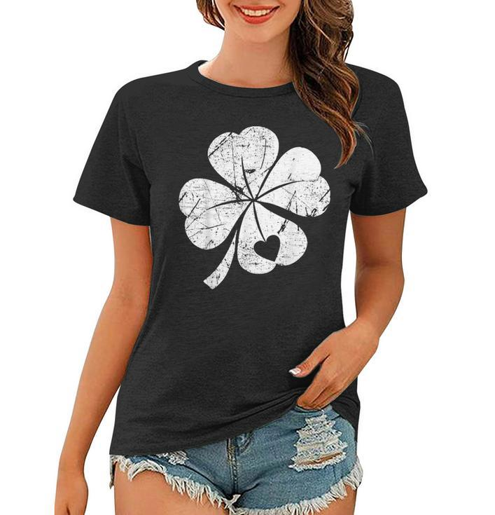 St Patricks Day Lucky Four Leaf Irish Shamrock With Heart  Women T-shirt