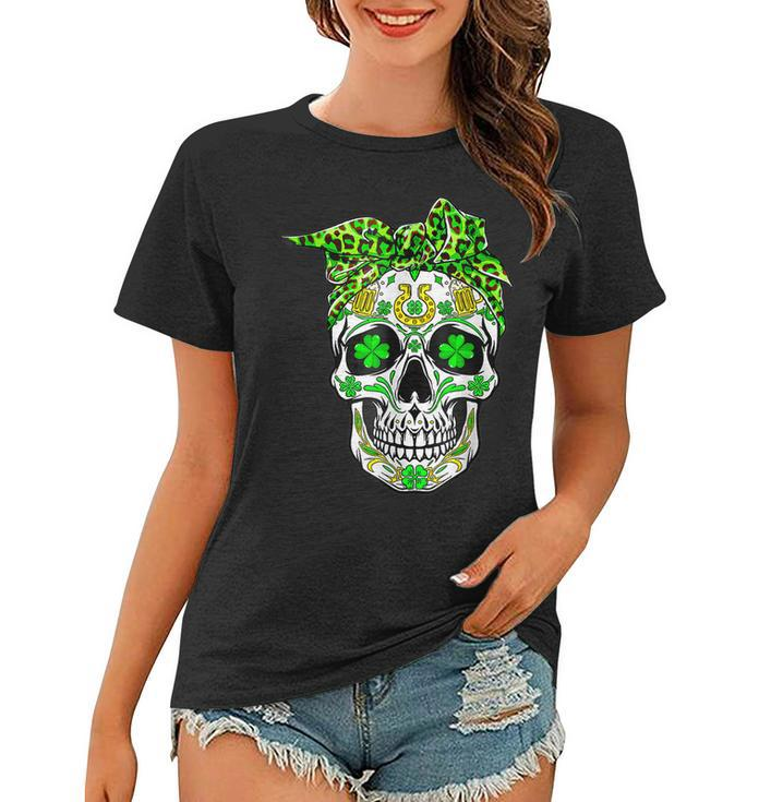Sugar Skull St Patricks Day Of The Dead Women Men Leprechaun  Women T-shirt