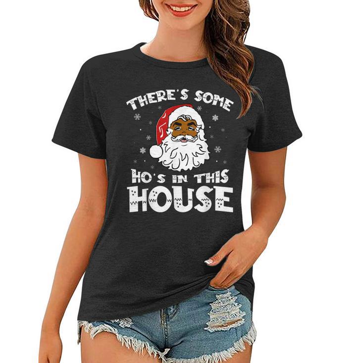 Funny Women's Christmas T-Shirt - 'There's Some Hos In This House' Long Sleeve Plaid Santa Tee, Size Small Black - View #8
