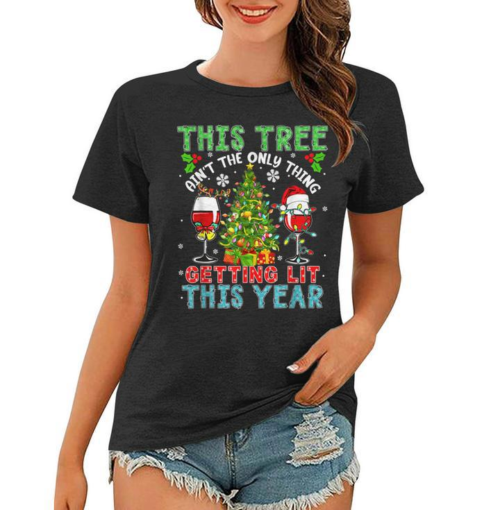 This Tree Aint Only Thing Getting Lit Xmas Two Santa Wines  Women T-shirt