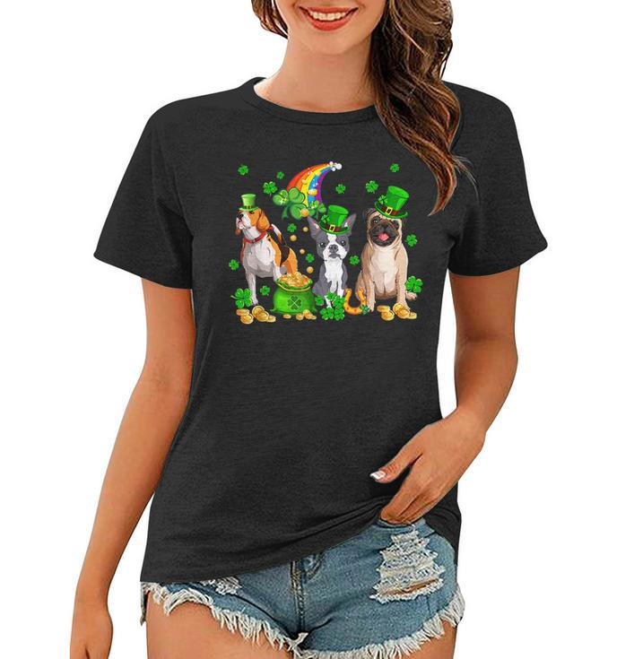 Three St Patricks Day Dogs Beagle Pug French Bulldog Lover  Women T-shirt