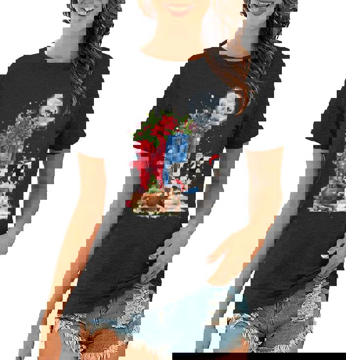 Two Cow Hat Santa Christmas Lights Funny Cow Christmas Women T-shirt