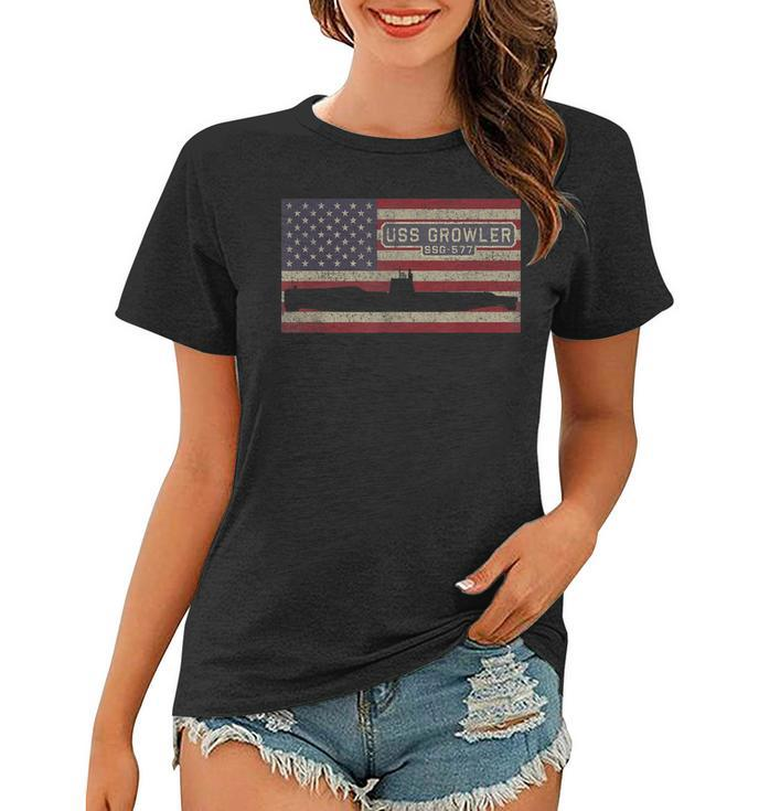 Uss Growler Ssg-577 Guided Missile Submarine American Flag  Women T-shirt