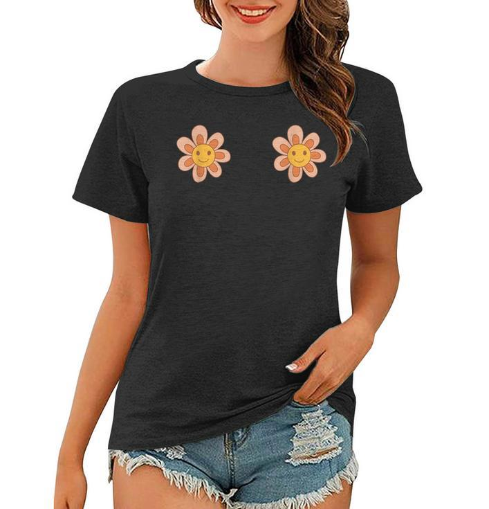 Vintage 70S Happy Groovy Hippy Flowers Casual Graphic  Women T-shirt
