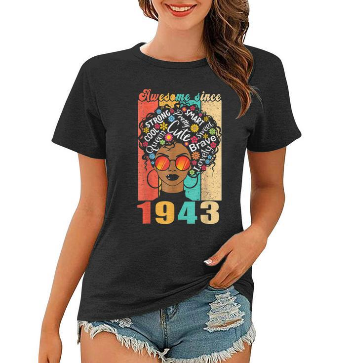 Vintage Awesome Since 1943 Black Afro Girl 80Th Birthday  Women T-shirt