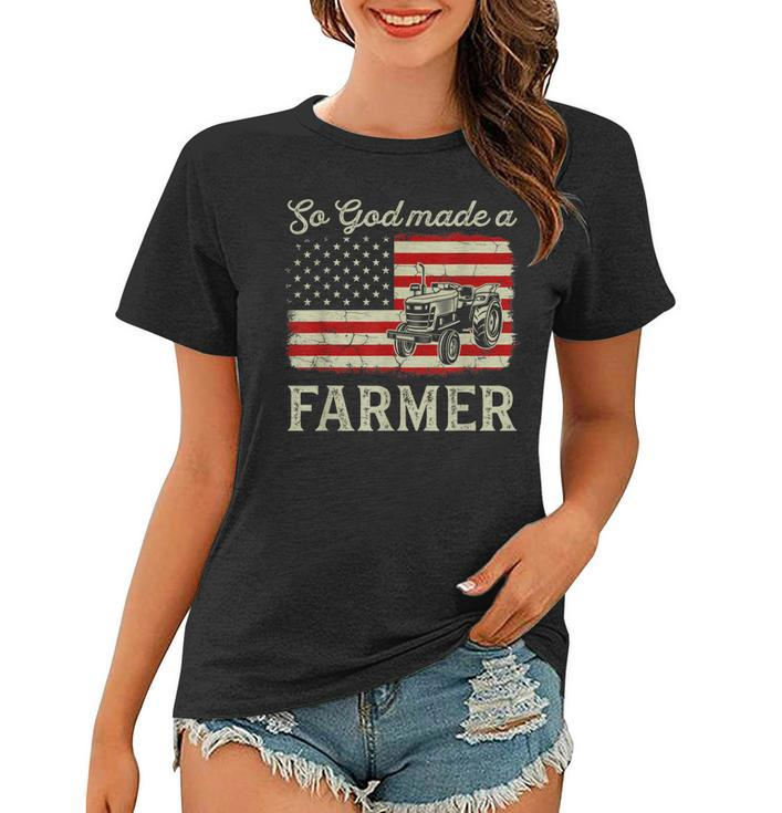 Vintage Old American Flag Patriotic So God Made A Farmer  Women T-shirt