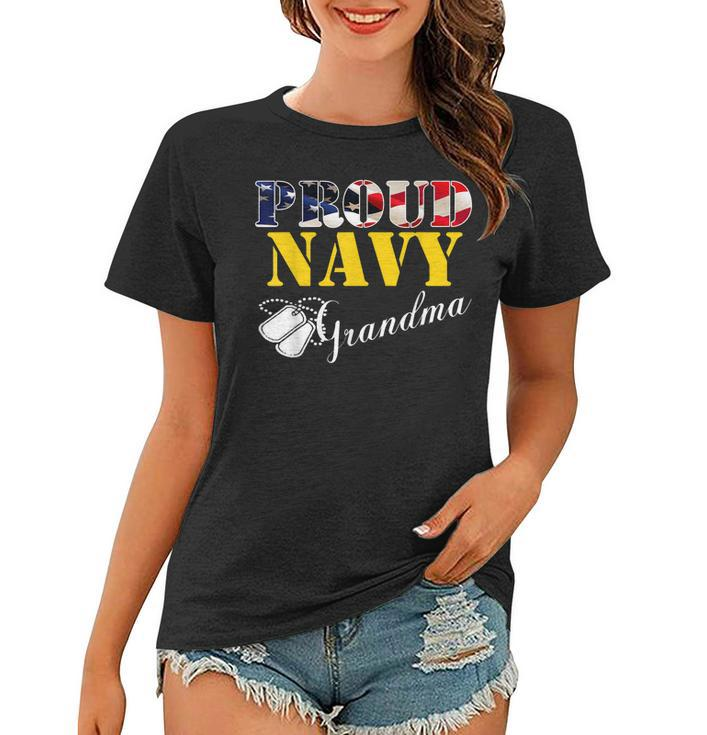 Vintage Proud Navy Grandma With American Flag Gift Veteran  Women T-shirt