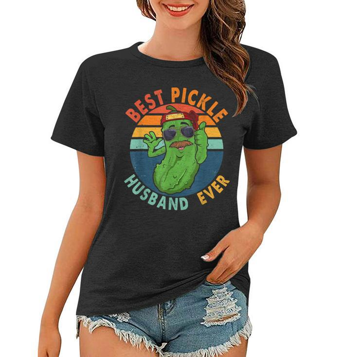 Vintage Retro Best Pickle Husband Ever Funny Pickle Mustache Women T-shirt