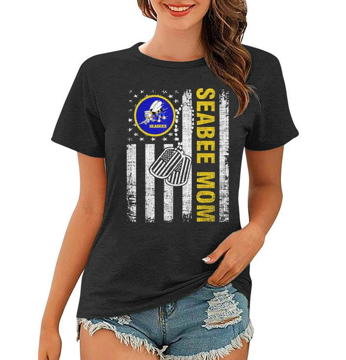 Vintage Seabee Mom American Flag Cool Veteran Day Gift  Women T-shirt