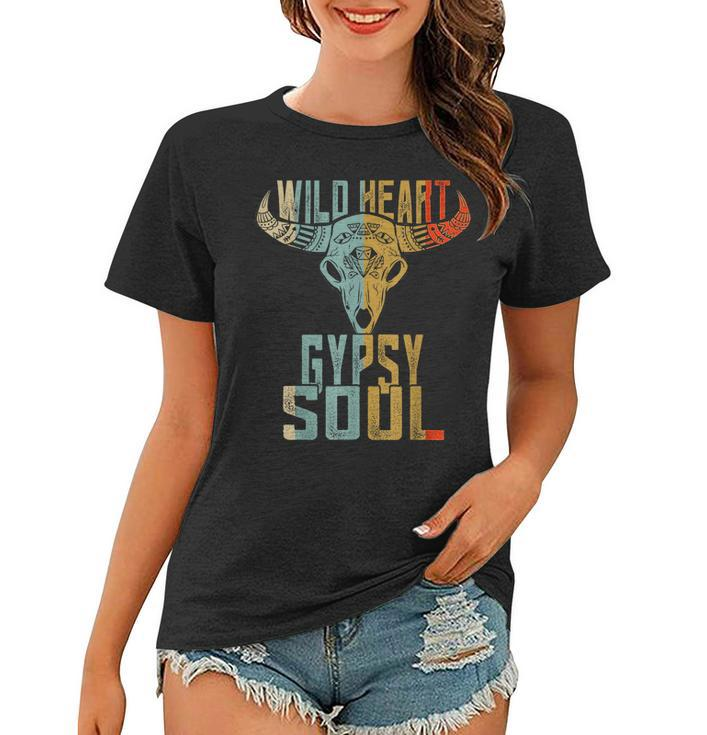 Wild Heart Gypsy Boho Soul Vintage Boho Cow Bull Skull  Women T-shirt