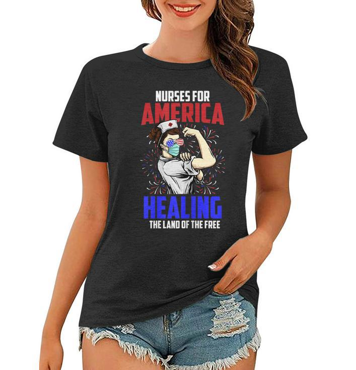 Womens America Nurse 4Th Of July Land Of The Free Patriotic  Women T-shirt