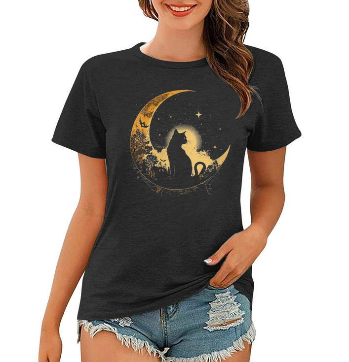 Womens Cat Crescent Black Moon Sailor Women T-shirt