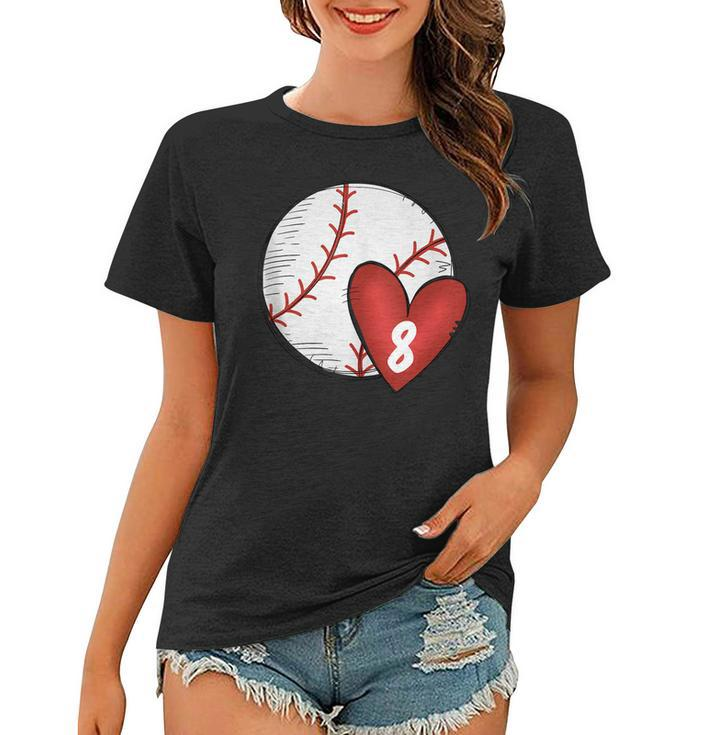 Womens Custom Baseball Mom Number 8 Heart For Mom Mommy  Women T-shirt