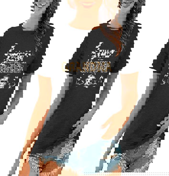 Womens Funny Soccer Fan Leopard Pattern Women Grandma Soccer Player  Women T-shirt