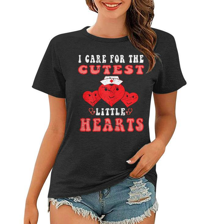 Womens I Care For The Cutest Little Hearts Groovy Nurse Valentines  Women T-shirt