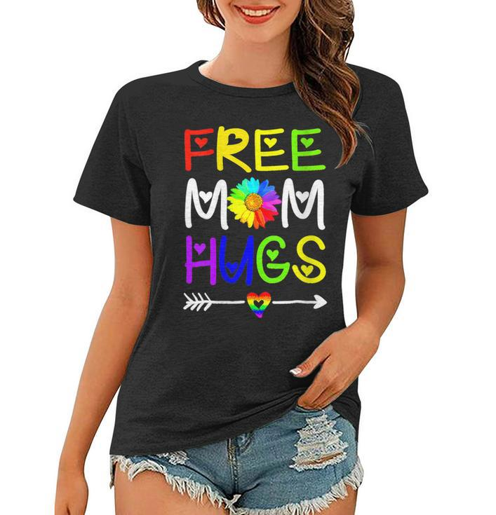 Womens Lgbt Pride Month Free Mom Hugs Daisy Rainbow Heart  Women T-shirt