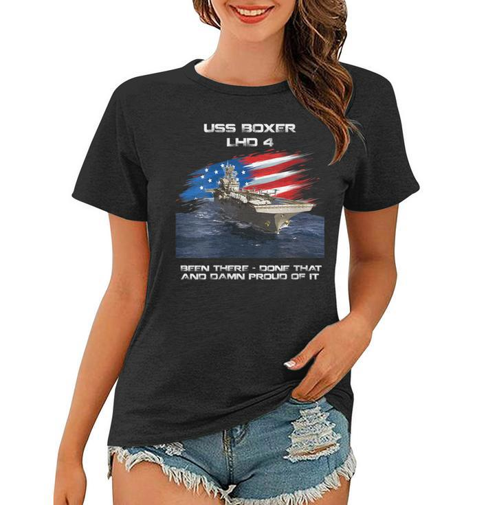 Womens Uss Boxer Lhd-4 Amphibious Assault Ship Veteran Usa Flag  Women T-shirt