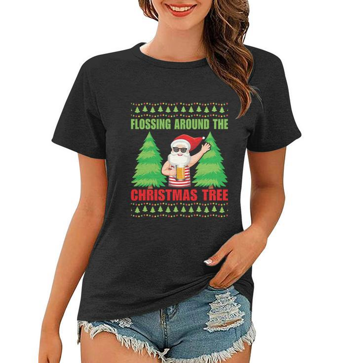 Xmas Santa Floss Around Christmas Tree Gift Ugly Christmas Women T-shirt