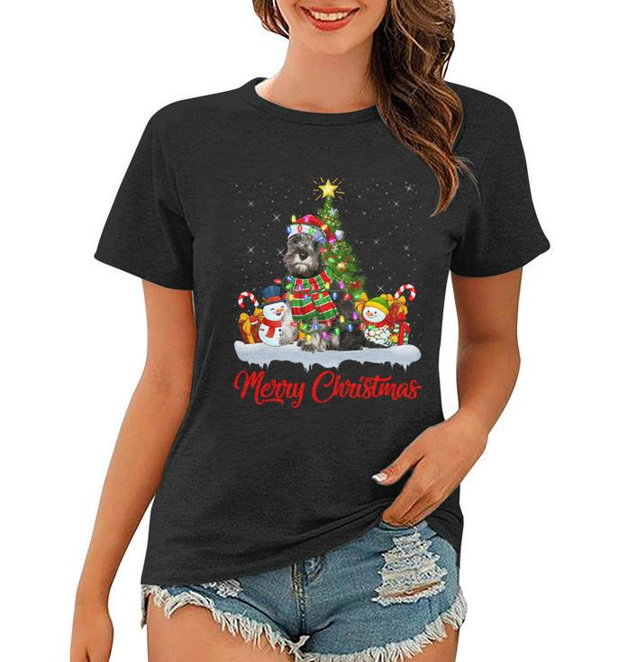 Xmas Tree Lighting Santa Miniature Schnauzer Dog Christmas Gift Women T-shirt