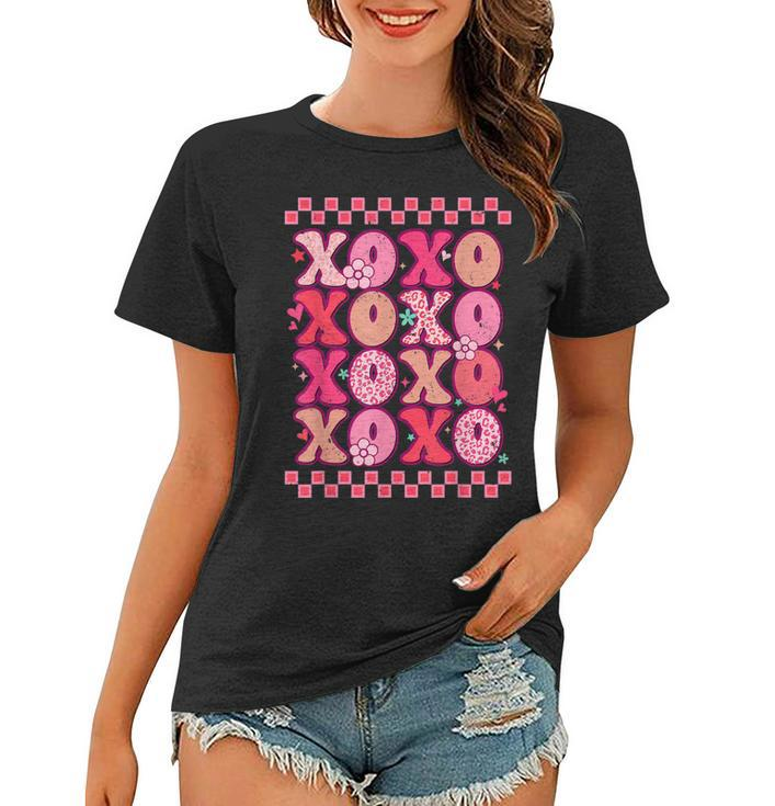 Xoxo Valentine Retro Groovy Heart Love Funny Valentines Day  Women T-shirt