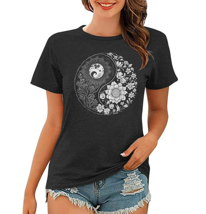 Yin Yang Lotus Mandala Graphic  For Men Women Boys Girls  Women T-shirt