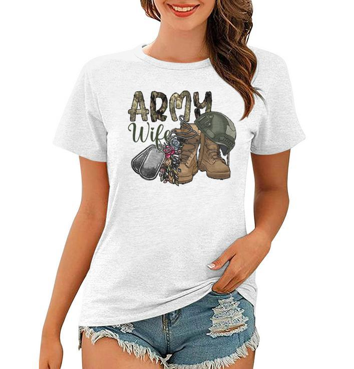 Army Wife Western Cowhide Army Boots Wife Gift Veterans Day   Women T-shirt