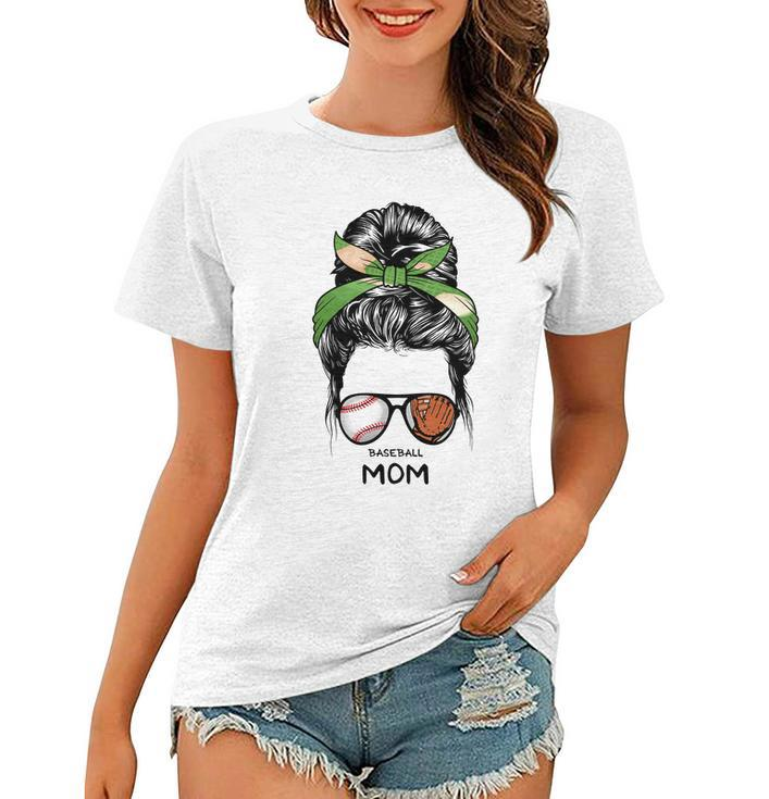 Baseball Mom Messy Bun Mom Life Mothers Day Women T-shirt