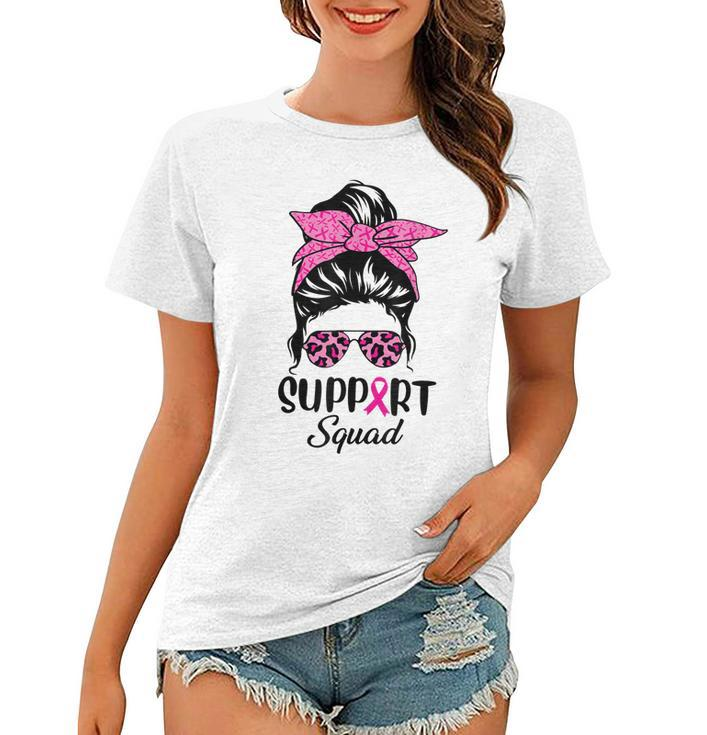 Breast Cancer Awareness  Women Messy Bun Support Squad Women T-shirt
