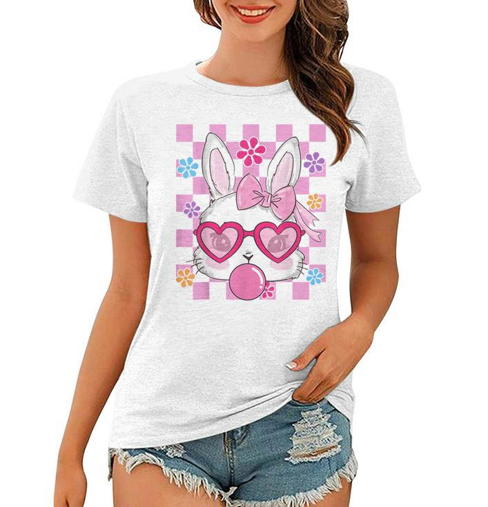 Bunny Outfit For Women Girls Kids Groovy Bunny Face Easter  Women T-shirt