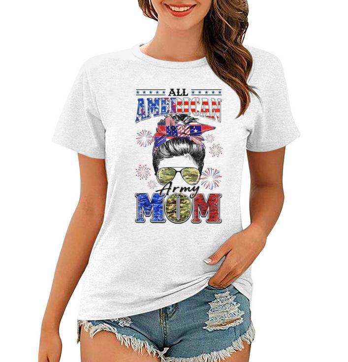 Camo All American Army Mom Messy Bun Happy 4Th Of July  Women T-shirt
