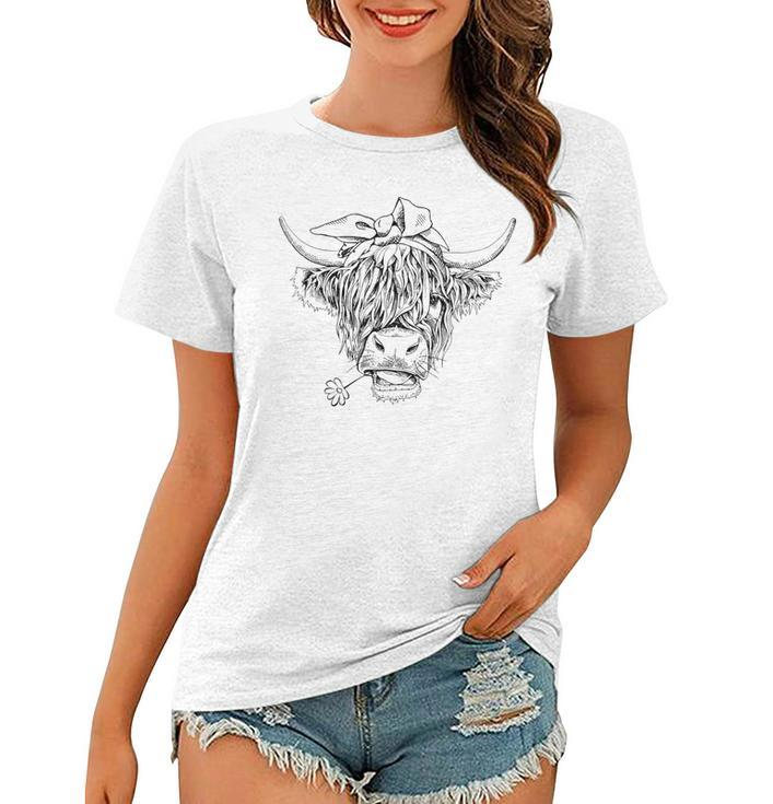 Cow Messy Bun Flowers Cow Girl Funny Cow Farmer Lover  Women T-shirt