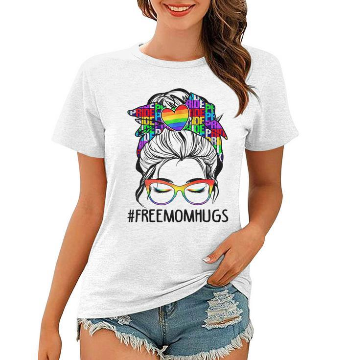 Free Mom Hugs Messy Bun Lgbt Pride Rainbow  Gift For Womens Women T-shirt