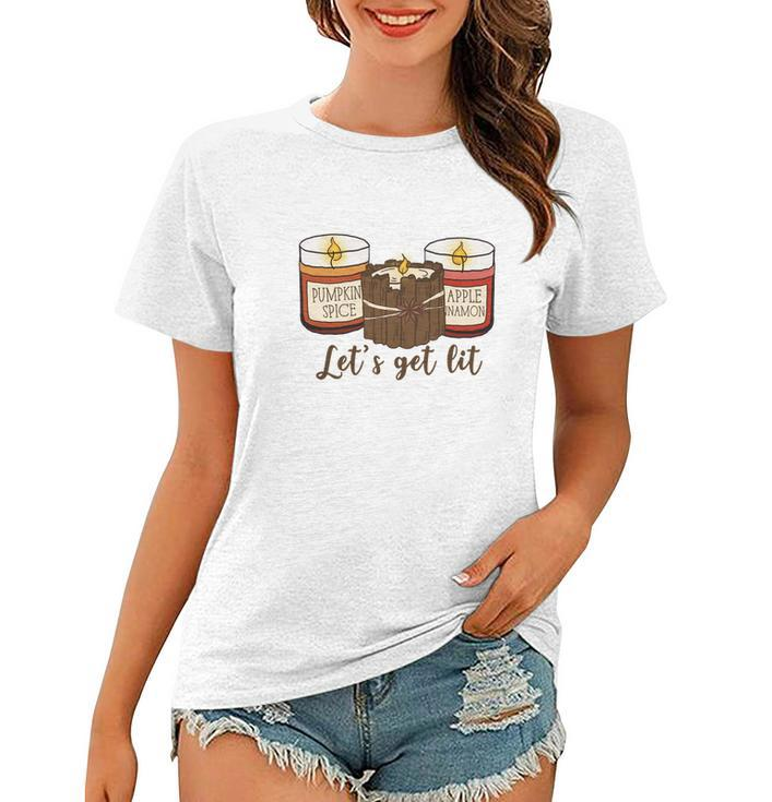 Funny Fall Lets Get Lit Women T-shirt