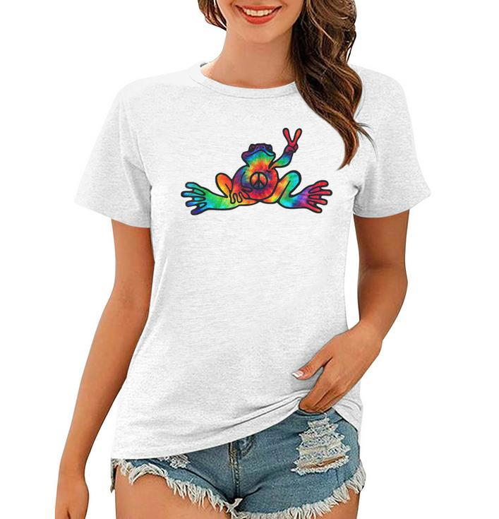 Funny Hippie Hawaiian Peace Frog Tie Dye Boys Women  Women T-shirt