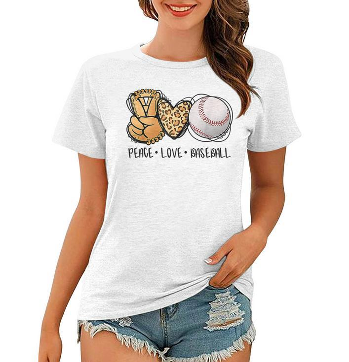 Funny Peace Love Baseball Mom Leopard Print Cheetah Pattern  Gift For Womens Women T-shirt