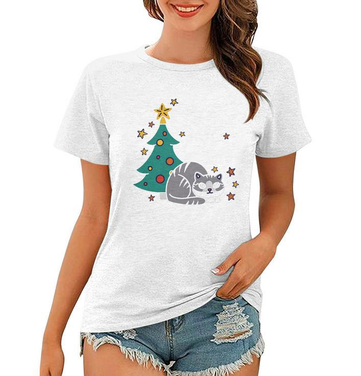 Furry And Bright Funny Cute Christmas Cat Women T-shirt