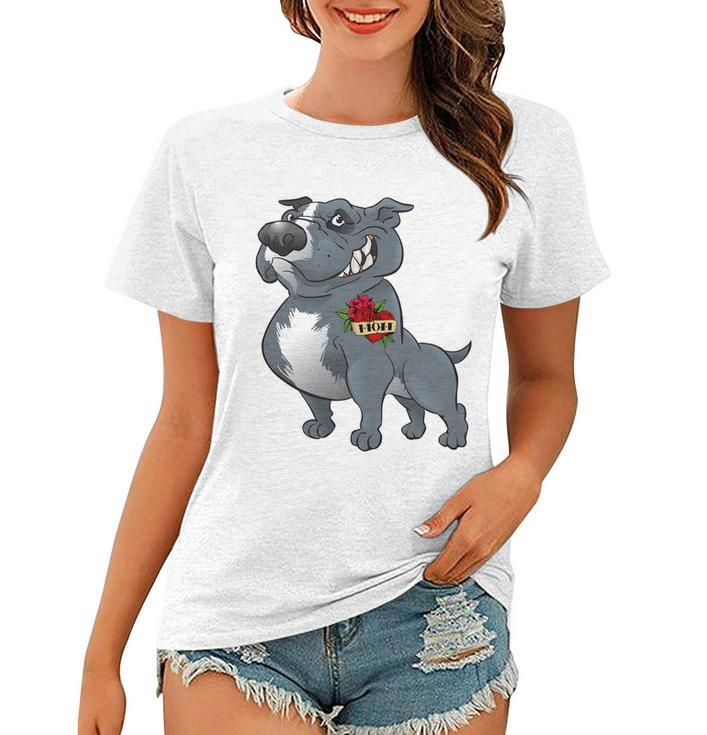 Grey Pitbull I Love Mom Women T-shirt