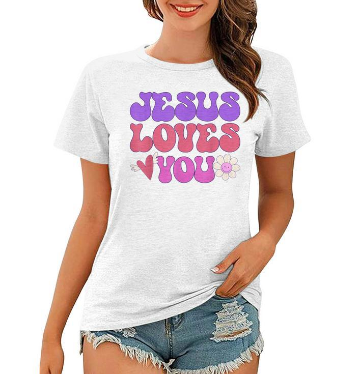 Groovy Christian Jesus Loves You 70S Hippie  Women T-shirt
