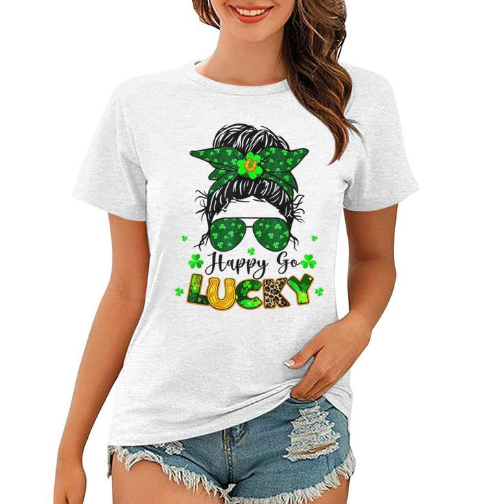 Happy Go Lucky Messy Bun Shamrock St Patricks Day Women  Women T-shirt