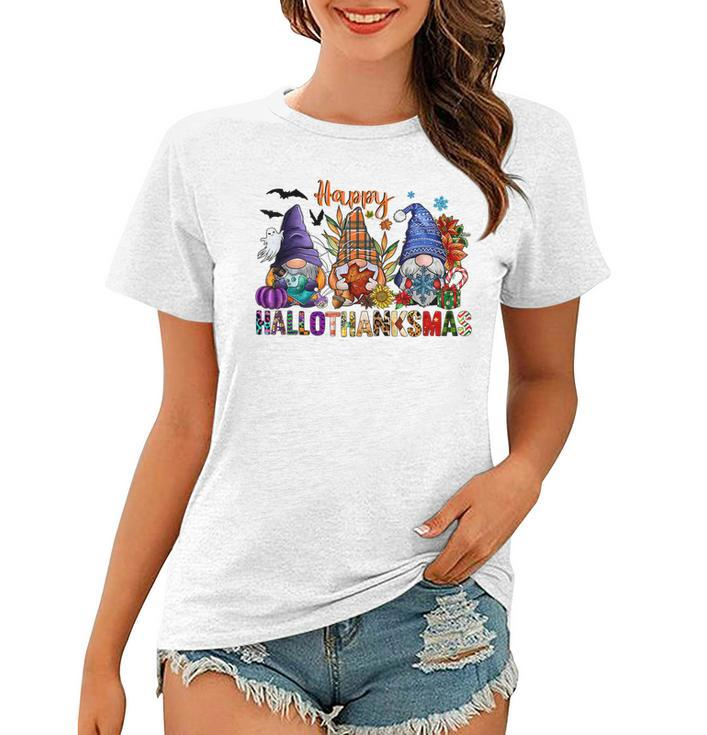 Happy Hallothanksmas Gnomes Halloween Thanksgiving Christmas  V30 Women T-shirt