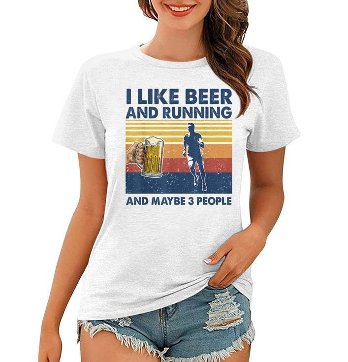I Like Beer And Running And Maybe 3 People Vintage Women T-shirt