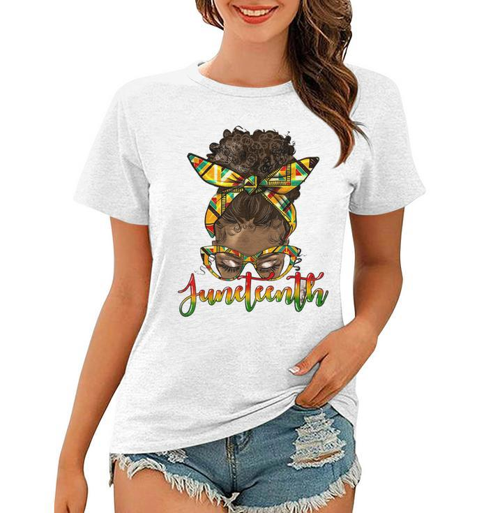 Junenth Black Woman Messy Bun Bandana Matching Man Woman  Women T-shirt