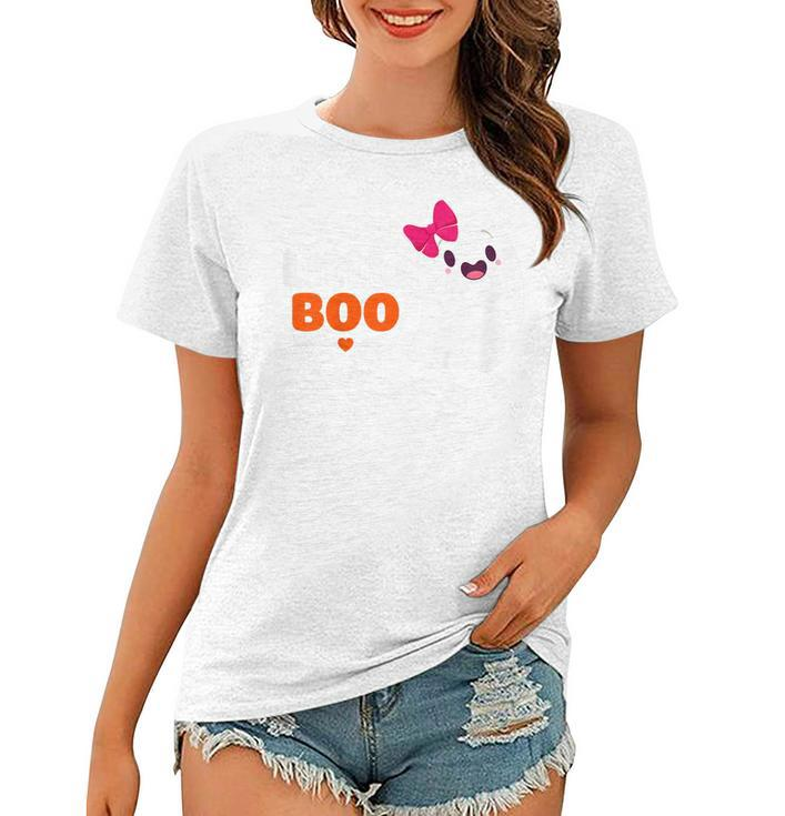 Kids Little Boo Sister Ghost Matching Bow Halloween Costume Girl Women T-shirt